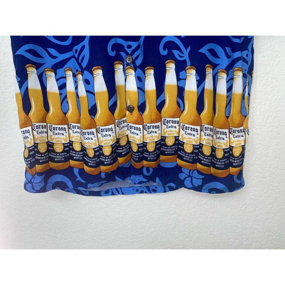 Corona Extra Hawaiian Shirt Men's L Blue Short Sleeve Hawaiian Camp Print - Picture 3 of 6